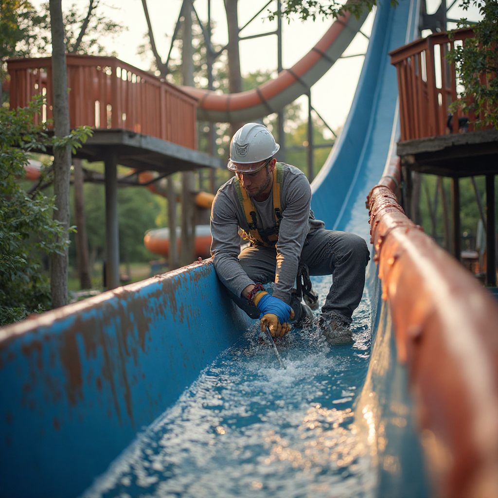 Water park maintenance team at work